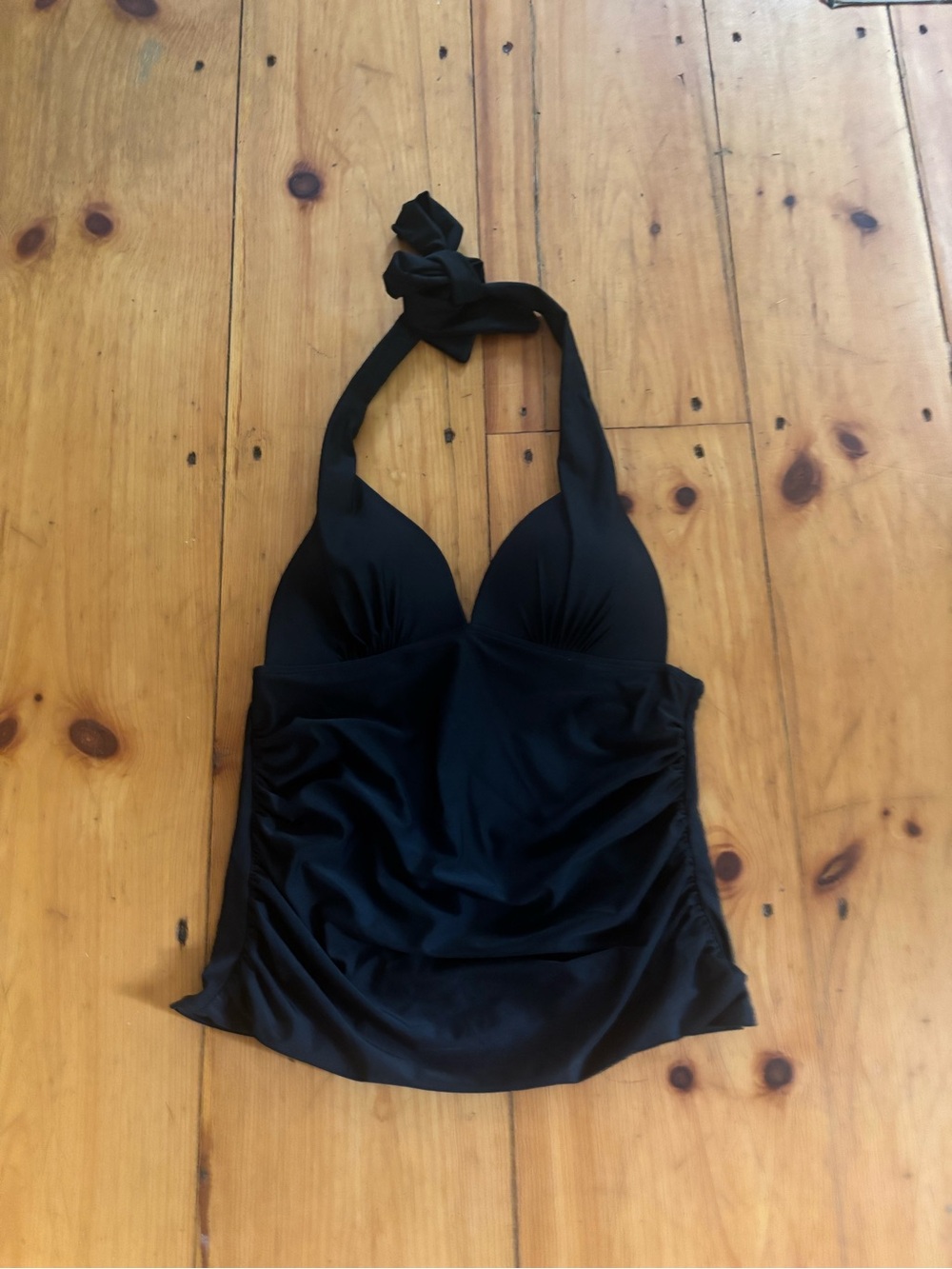 Jaclyn Smith Black Ruched Halter Tankini Top Size 12